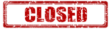An essential business closed stamp on a red background.