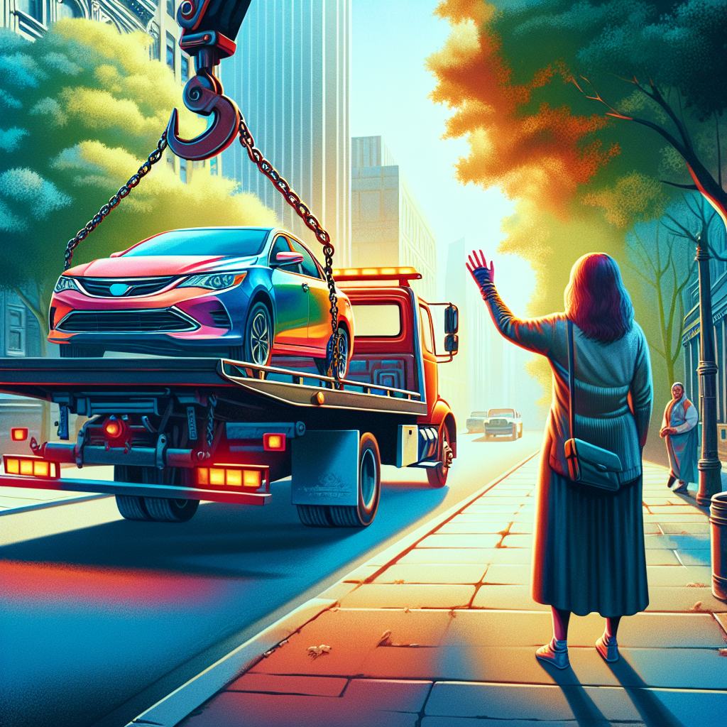 A car is being lifted onto a flatbed truck during a bankruptcy proceeding.