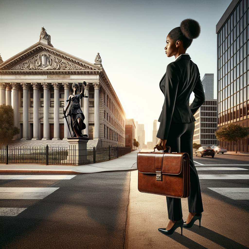A business woman with a briefcase standing on the New York City street.